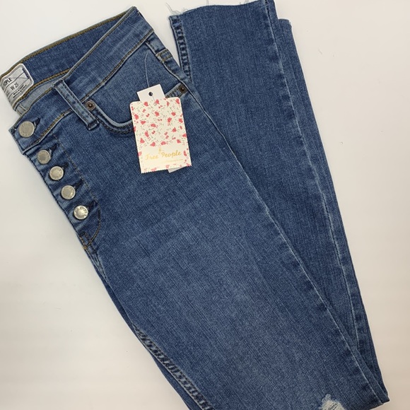 Free People Denim - Free People | Distressed Denim Skinny Leg Jeans | Snap Button Crotch NWT
